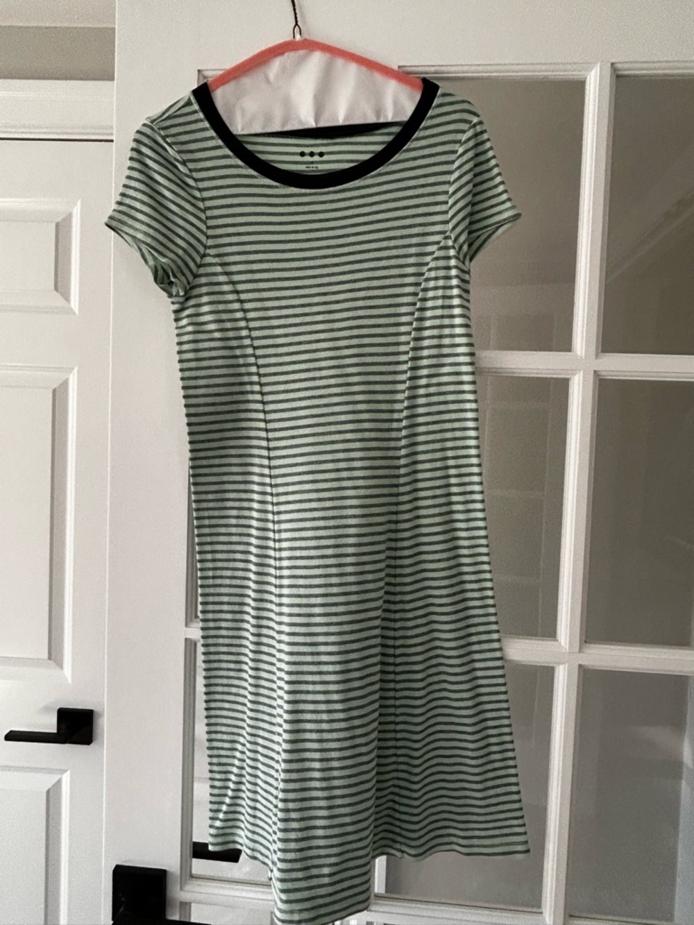 Three Dots Mint Green Striped Short-Sleeve Dress